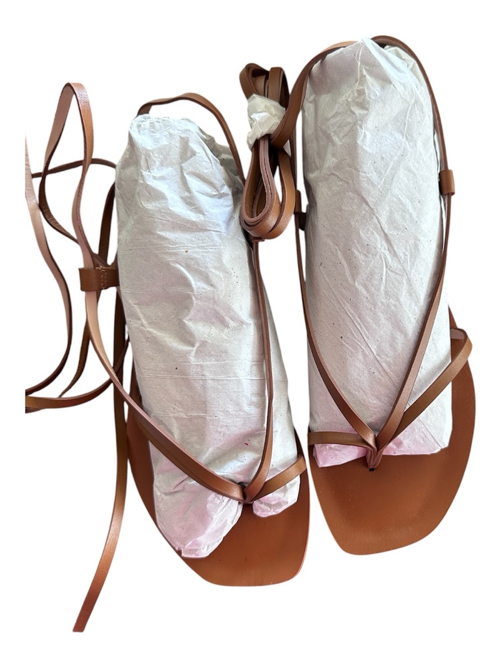 Kaanas Paloma Lace Up Sandals Brown Leather Strappy Gladiator Flat Sandals - Picture 2 of 9